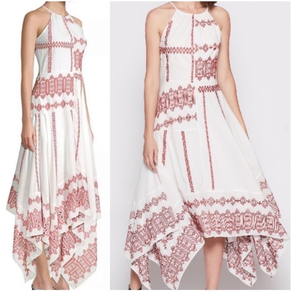 Joie Dresses & Skirts - Joie Embroidered Boho Milanira Maxi Dress In Porcelain Handkerchief Hemline
